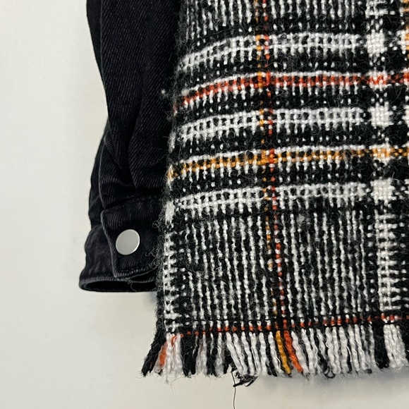 Zara Black Orange Tweed Washed Denim Fall Over-shirt Jean Jacket - Picture 6 of 11